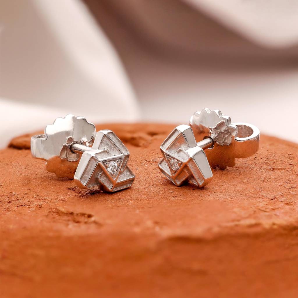 925 Silver Geometric Triangle Stud Earrings Â Matte Finish Modern Jewelry Gift : SE_000619