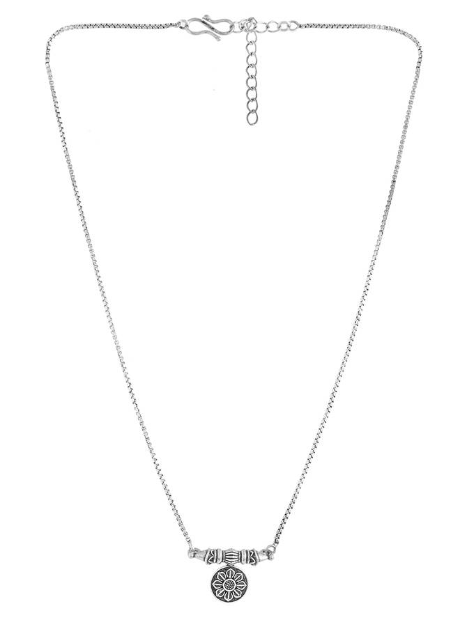 Bodhi Floral Motif Oxidised Silver Casual Necklace : 8905124505603