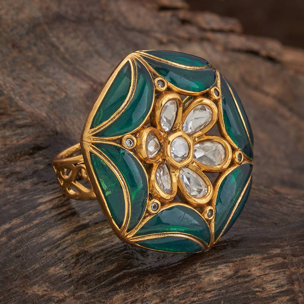 Kushal'S Fashion Jewellery Green Victorian-Plated Ethnic Kundan Finger Ring-182248 : 435337