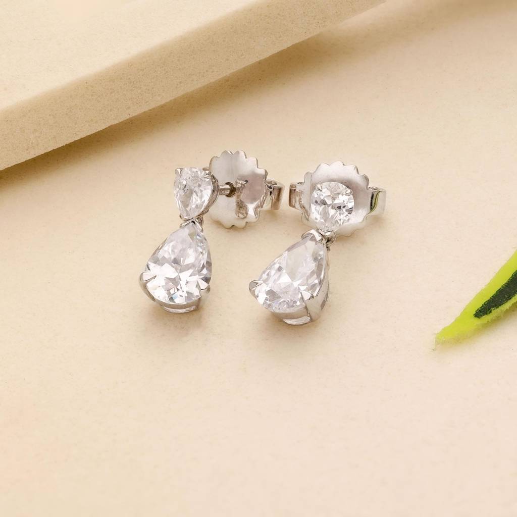 Teardrop Cz Drop Earrings In 925 Silver : SE_000560
