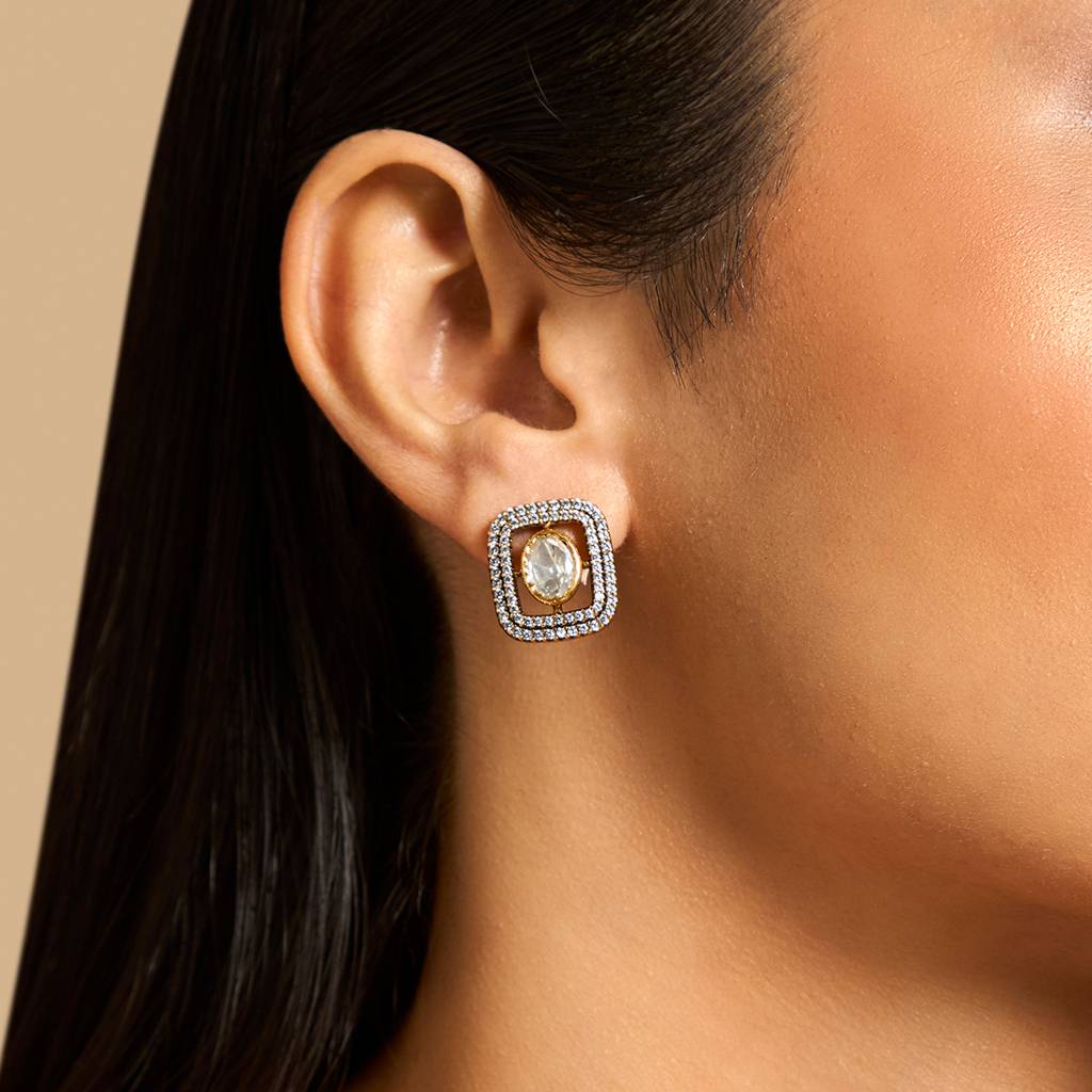 Kushal'S Fashion Jewellery White Victorian-Plated Ethnic Kundan Studs -415254 : 415254