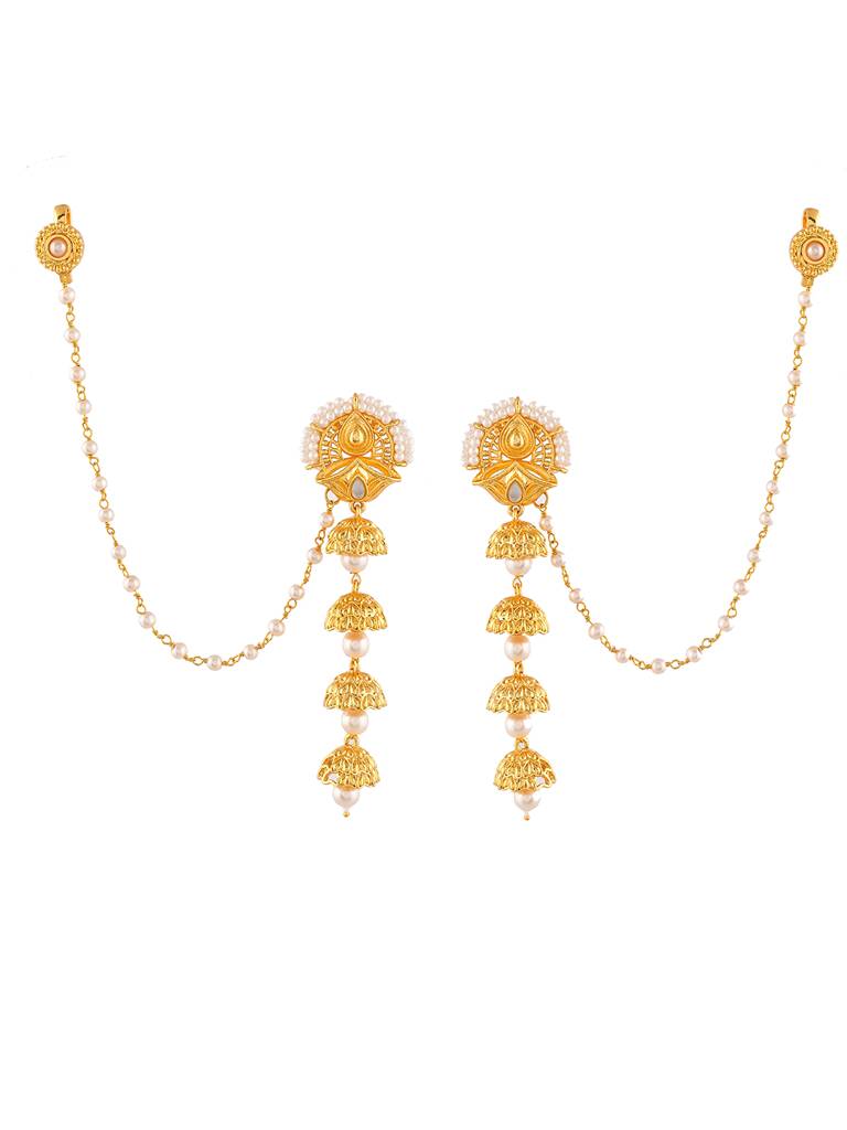 Aradhana Roshini Long Drop Jhumka With Ear Chain : 8905124510652