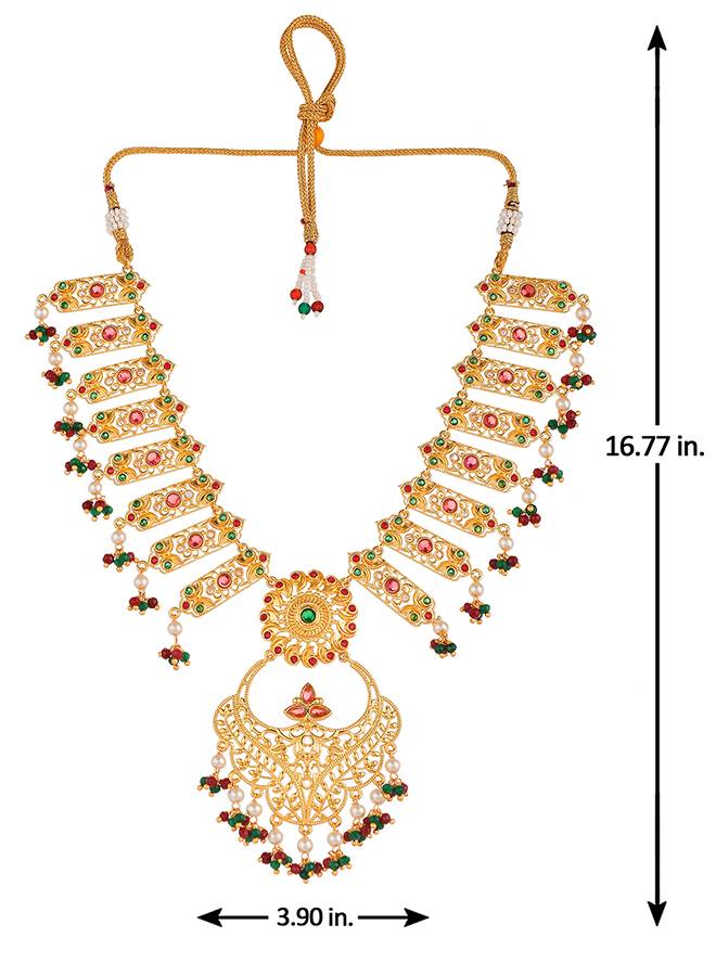 Abharan Heavily Embellished Gold Plated Opulent Jewellery Set : 8905124494501