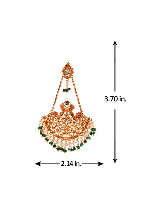 Abharan Ethnic White Pearls And Green Stones Filigree Earrings : 8905124493887