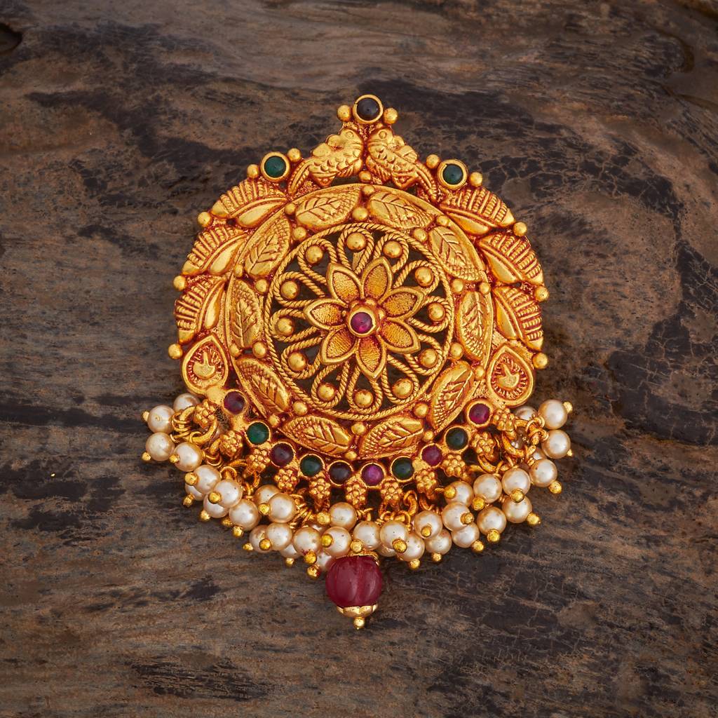 Kushal'S Fashion Jewellery Ruby-Green Gold-Plated Ethnic 92.5 Pure Silver Temple Pendant - 425414 : 425414