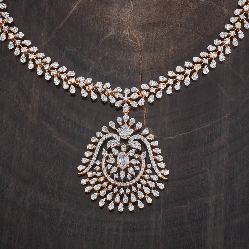 Kushal'S Fashion Jewellery White Rhodium Gold-Plated Party Wear Zircon Necklace-177066 : 424432