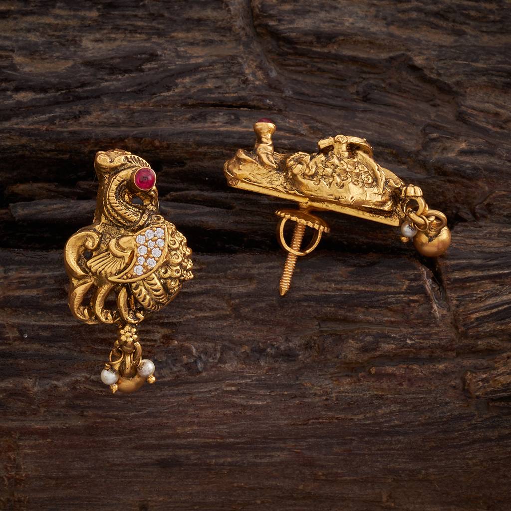 Kushal'S Fashion Jewellery Ruby Oxidised Gold-Plated Ethnic 92.5 Pure Silver Temple Studs-161876 : 398879
