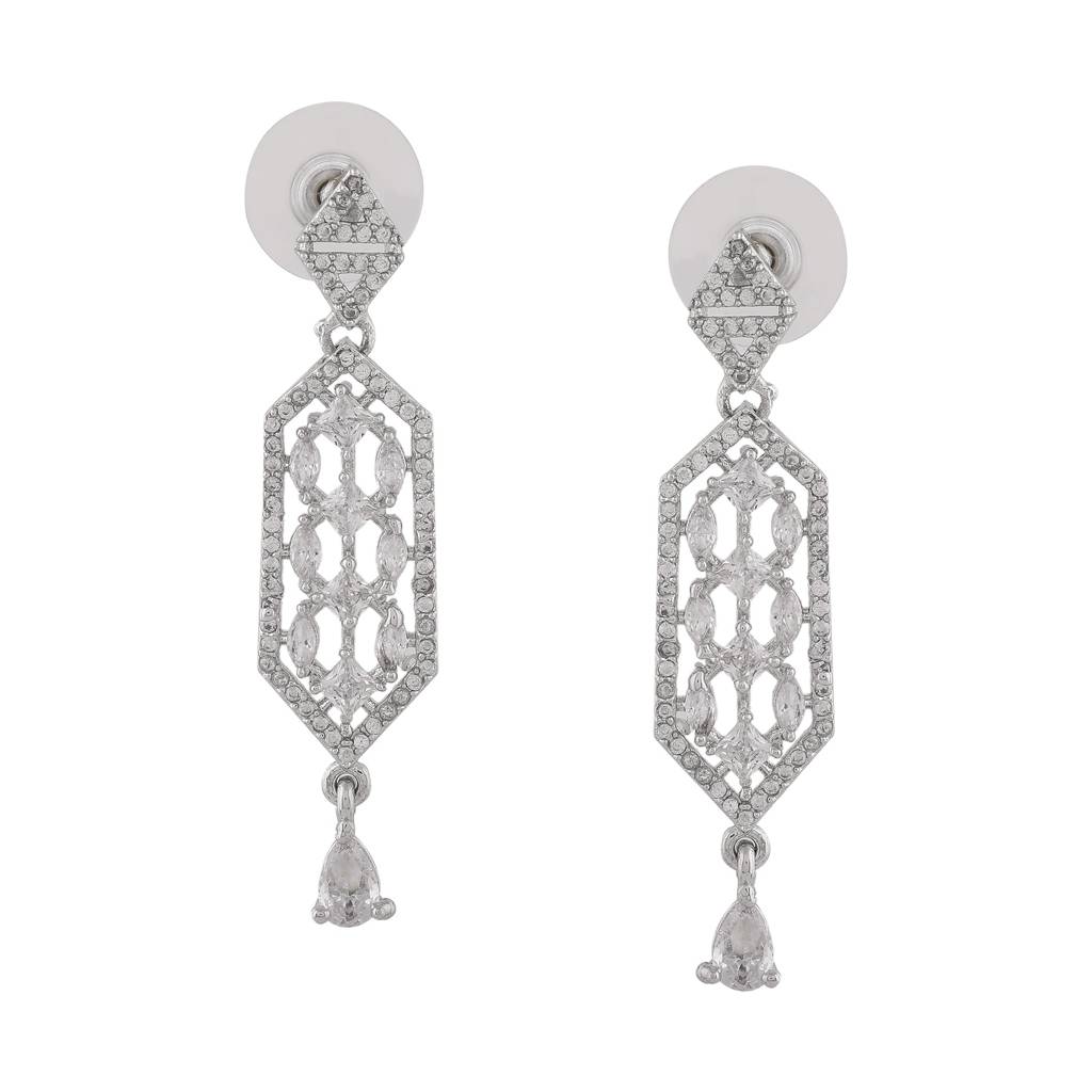 Estele Rhodium Plated Cz Sparkling Designer Earrings For Women : AD-635-IR-ERER