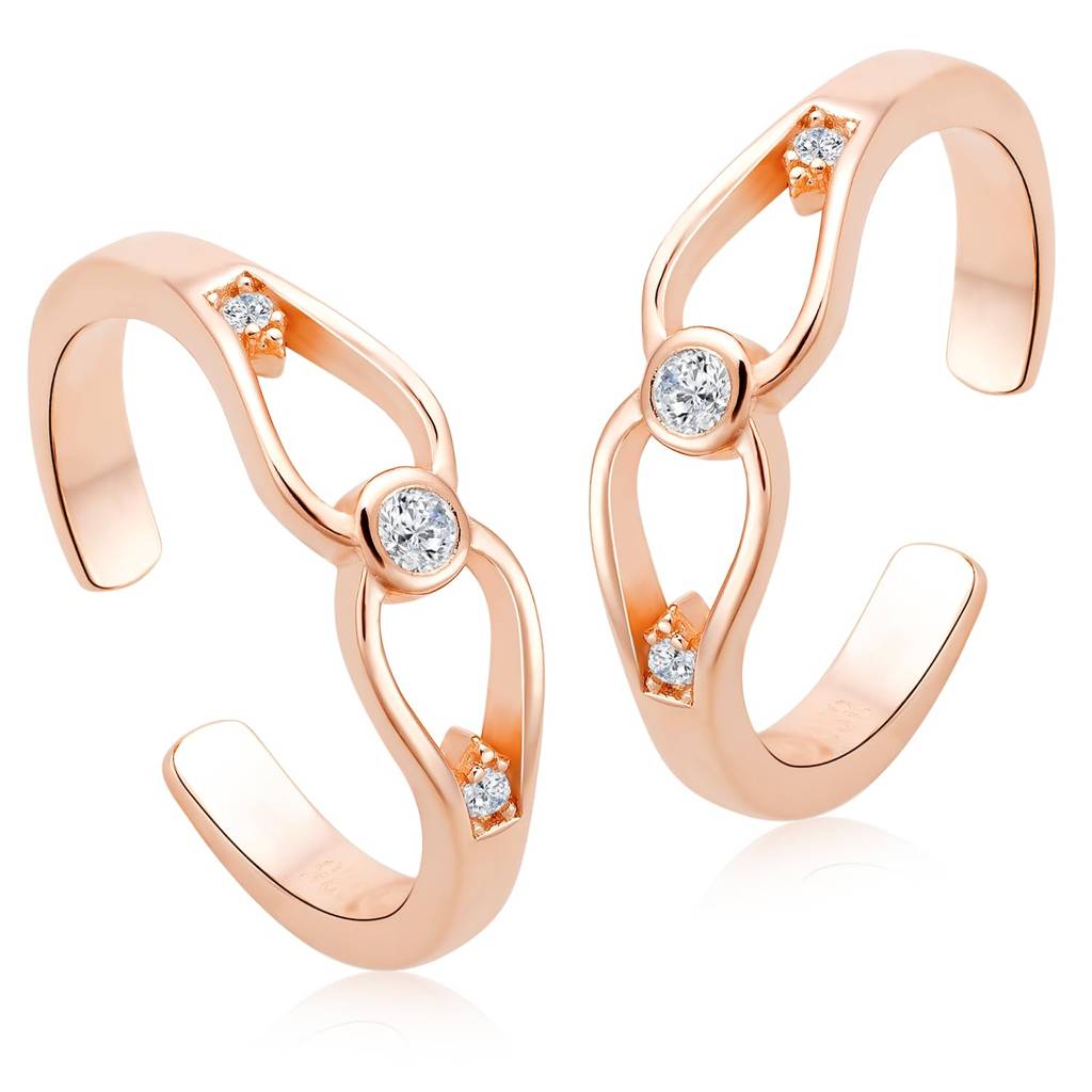 925 Sterling Silver Cubic Zirconia Studded Adjustable Toe Ring Stylish Bichiya Gift For Women : PF18TR01C