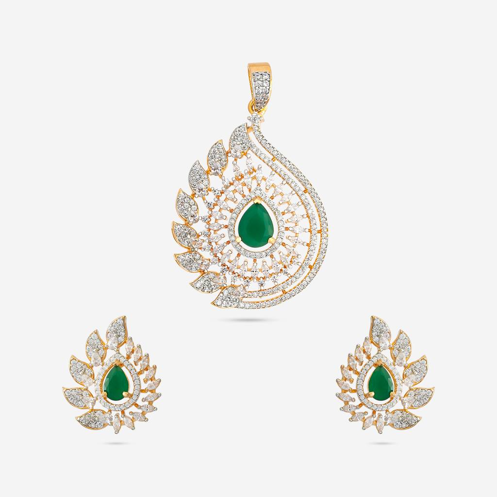 Green Gold-Plated Party Zircon Pendant Set-435715 : 435715