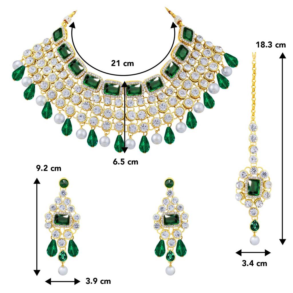 Crystal Choker Necklace With Maang Tikka Earrings Indian Traditional Bridal Wedding Jewellery Set For Women Girls- : PF25N708G