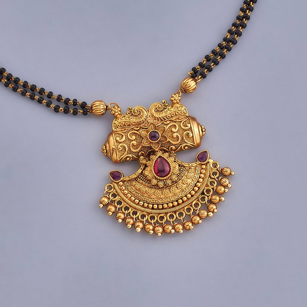 Kushal'S Fashion Jewellery Ruby Gold-Plated Ethnic Antique Mangalsutra -404723 : 404723