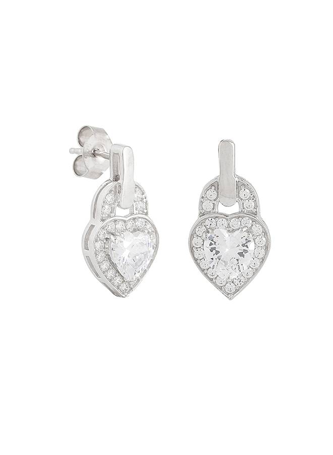 925 Sterling Silver Cz Sea Green Stone Heart Shaped Drop Earrings : 8905124441468