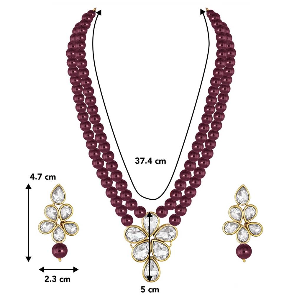Crystal Faux Pearl Long Necklace With Drop Earrings Traditional Ethnic Jewellery Set For Women Girls-Pf24N184 : PF24N184M