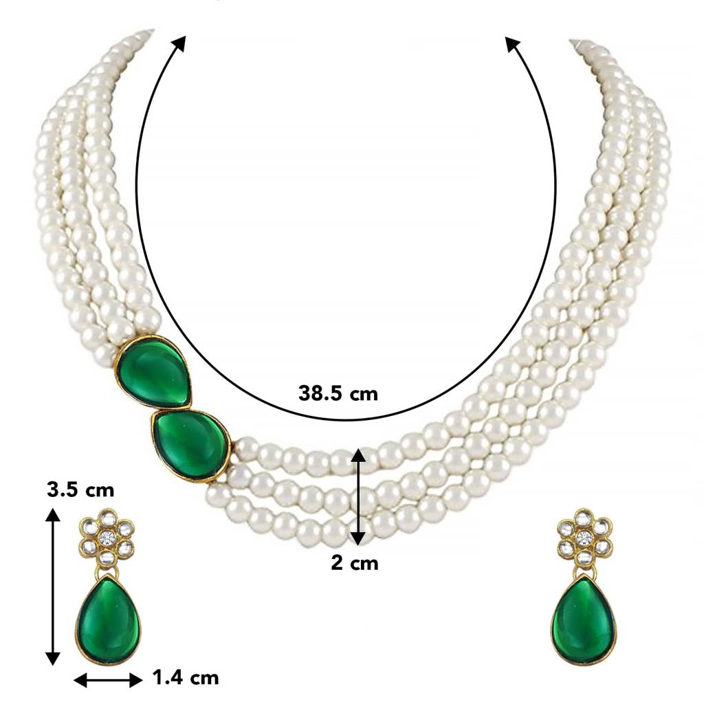 Pearl Mala Necklace & Earrings For Women Girls Traditional Ethnic Jewellery Set-Pf26N1145 : PF26N1145G