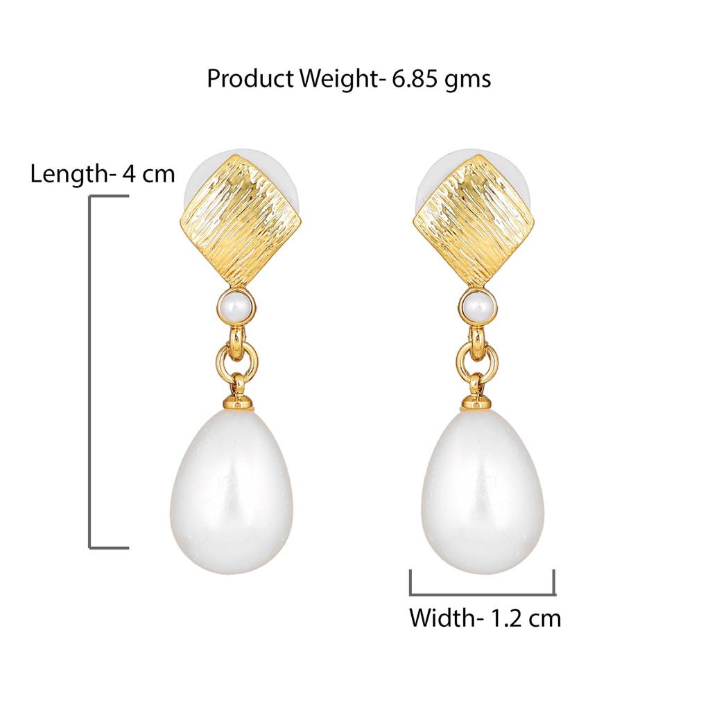 Estele Gold Plated Textured Pearl Drop Earrings For Girls And Women : 594703ER