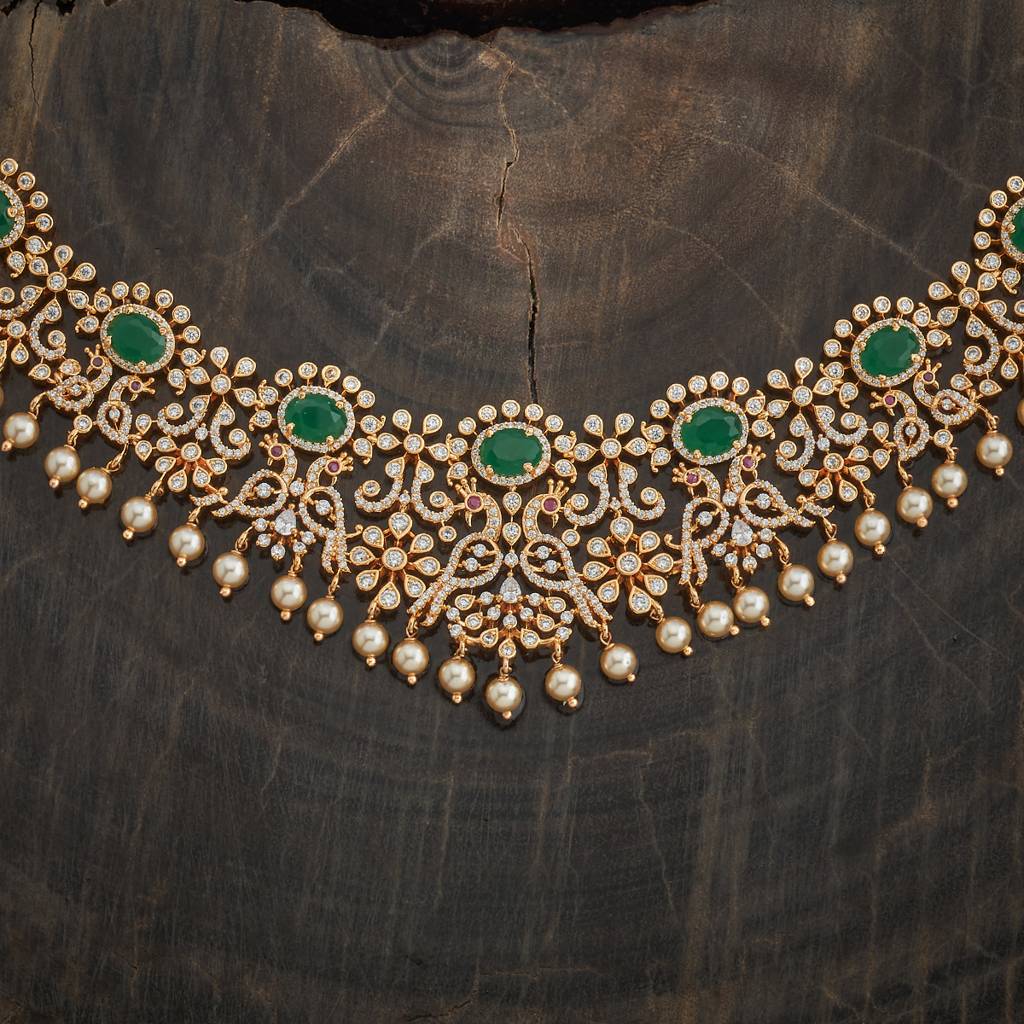 Kushal'S Fashion Jewellery Green Gold-Plated Party Zircon Antique Necklace Set-182069 : 434933