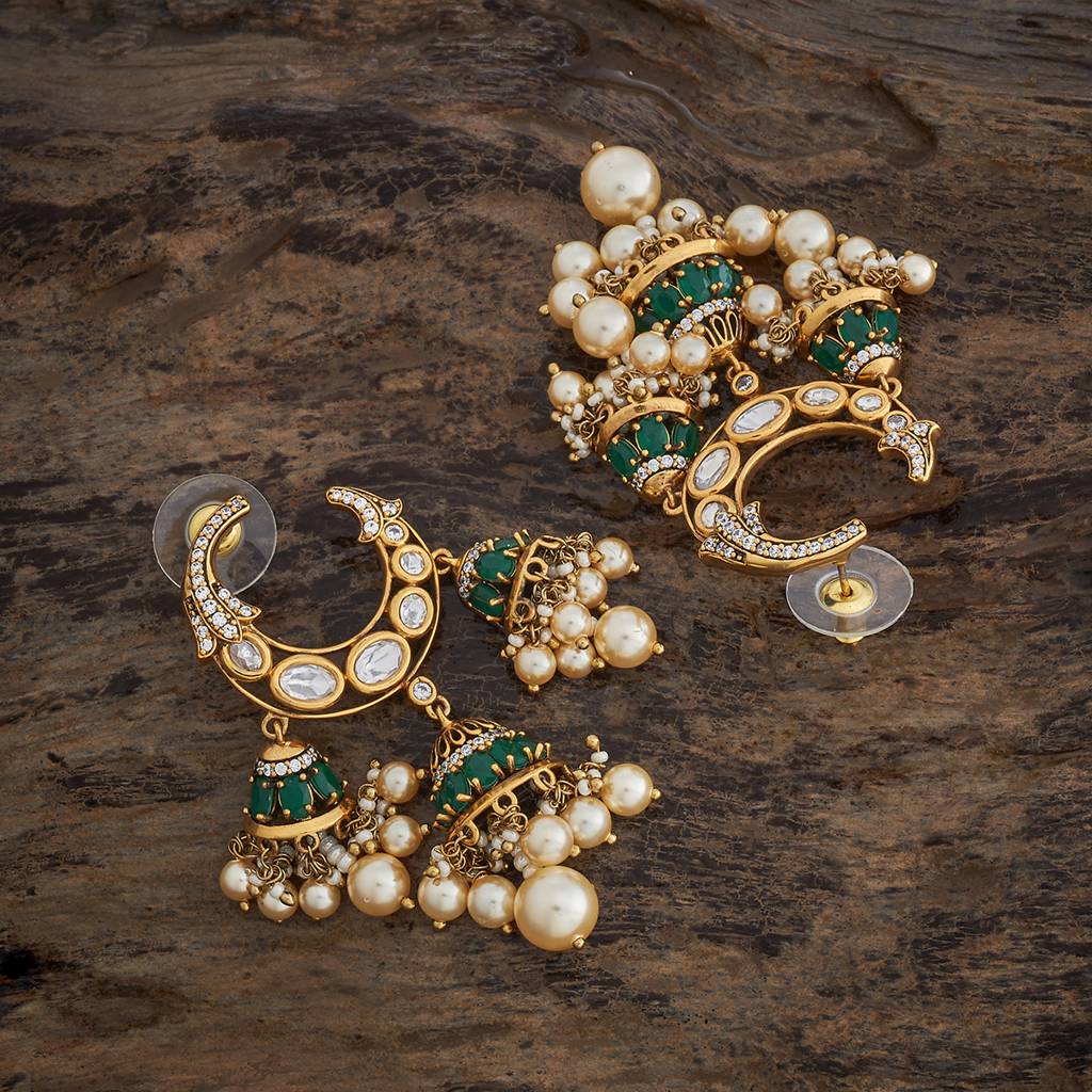 Kushal'S Fashion Jewellery Green Victorian-Plated Ethnic Kundan Drop Earrings-426870 : 426870