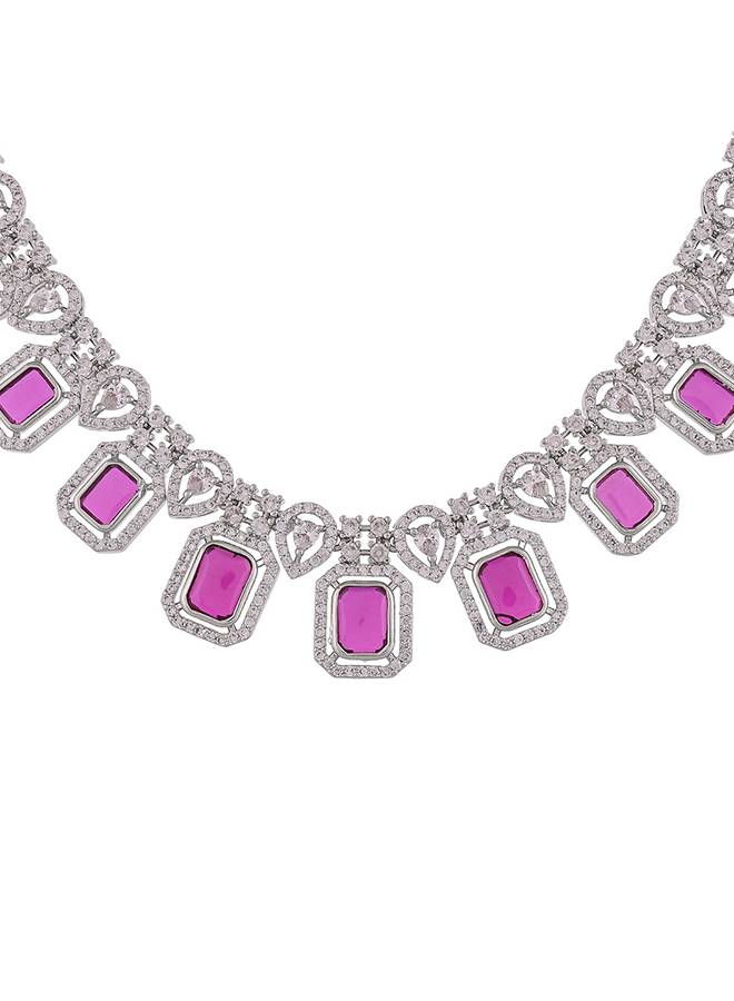 Whimsical Ruby, Crystal And Cubic Zirconia Necklace - Earring Set : 8905124459241