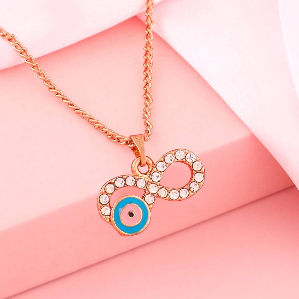 Estele Rosegold Plated Infinity Shaped Evil Eye Charm Pendant With Chain For Girls/Women : 1014-RG-PNTQPENDANT