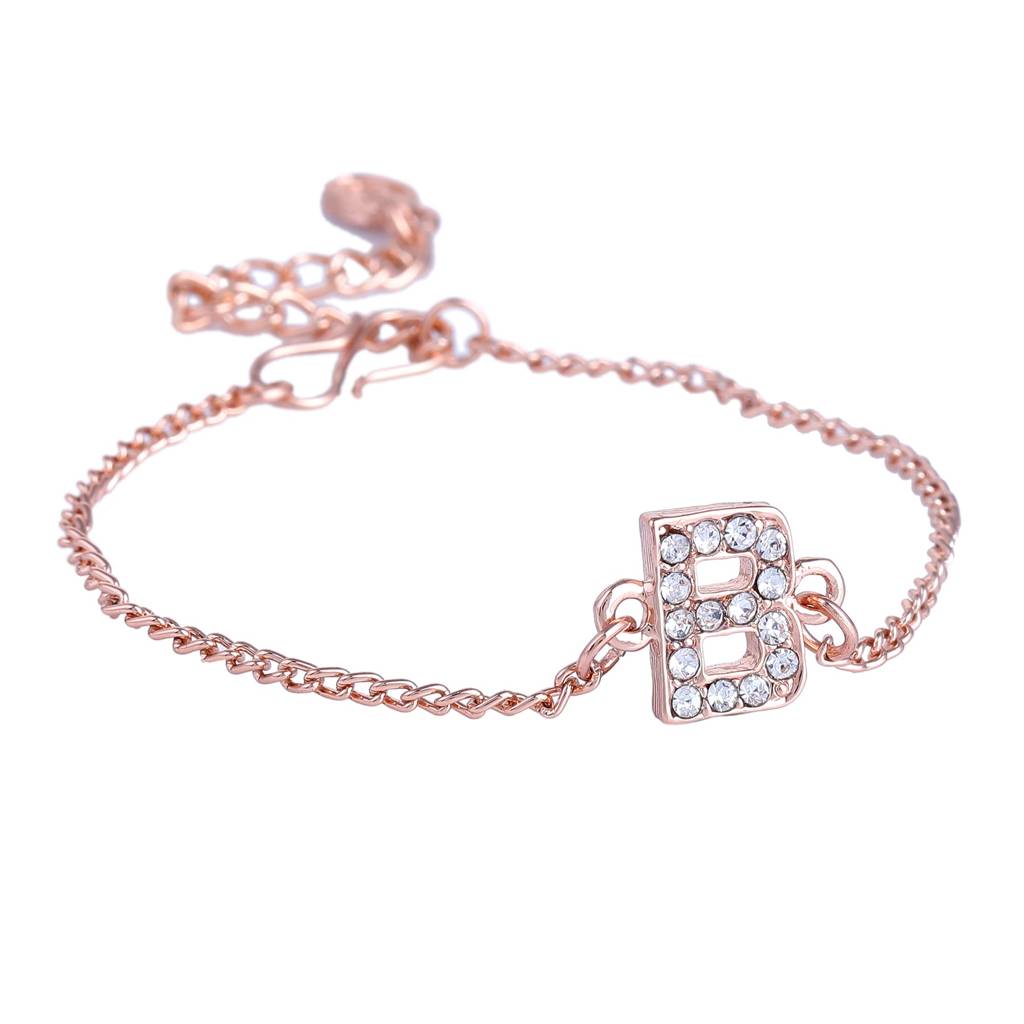 Estele Rosegold Plated Captivating Medium 'B' Letter Bracelet With Crystals For Women : 102178-RG-BBR