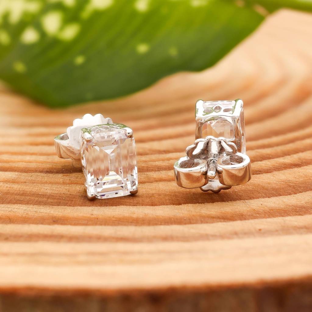 925 Silver Emerald Cut Cz Stud Earrings Â Minimalist Dainty Jewelry : SE_000588