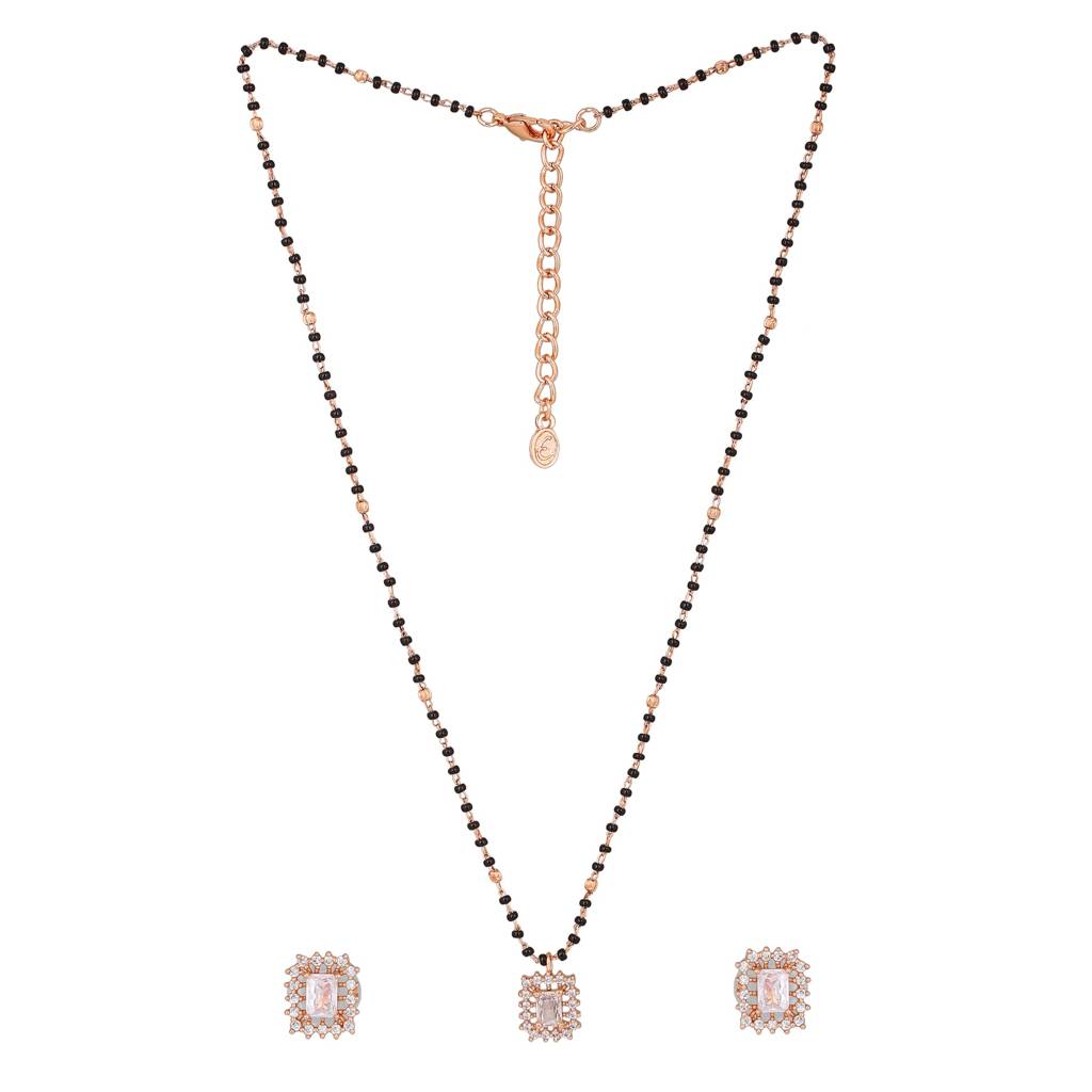 Estele Rose Gold Plated Cz Square Designer Mangalsutra Necklace Set With White Stone For Women. : ADMS038-RGWENKER