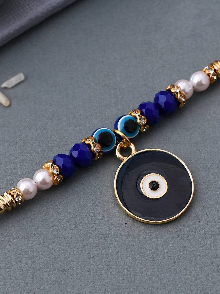 Eternz Certified Jewellery - Voylla Blue Stone Decked Evil Eye Design Rakhi
