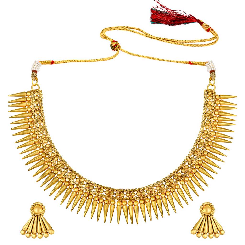 Gold Plated Choker Necklace With Earring Ethnic Jewellery Set Gift For Women Girls : PF04N134