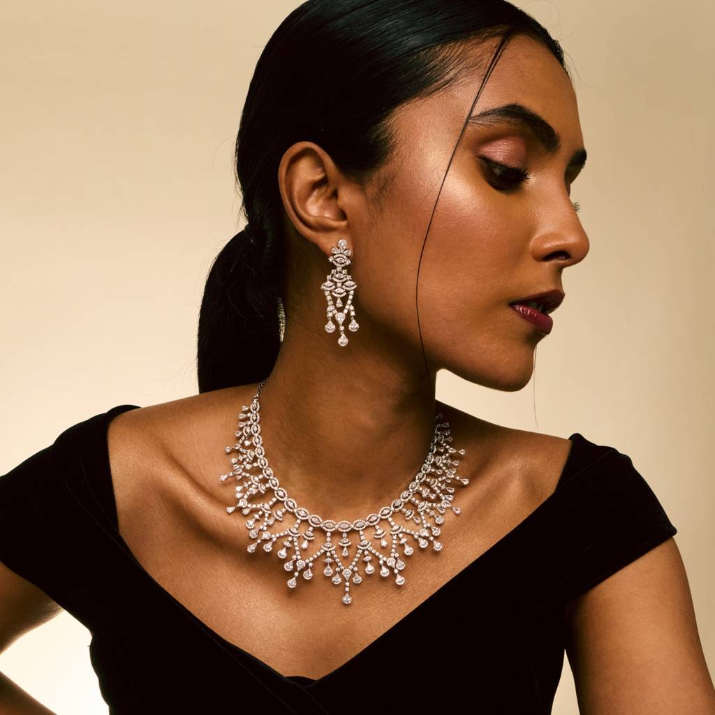 White Rhodium-Plated Party  Zircon Jewellery Set - 454888 : 454888