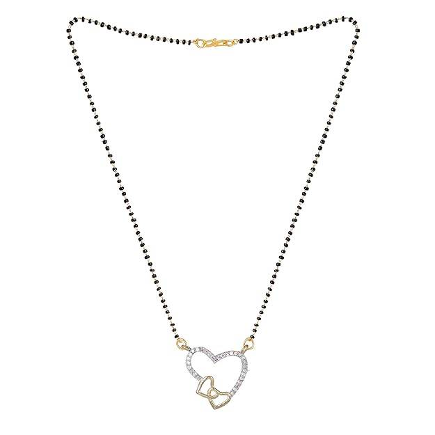 Gold & Rhodium Plated Loveable Heart Pendant Mangalsutra Chain With Black Beads & White Crystals For Wome : OSAKMS009-2TNWENK