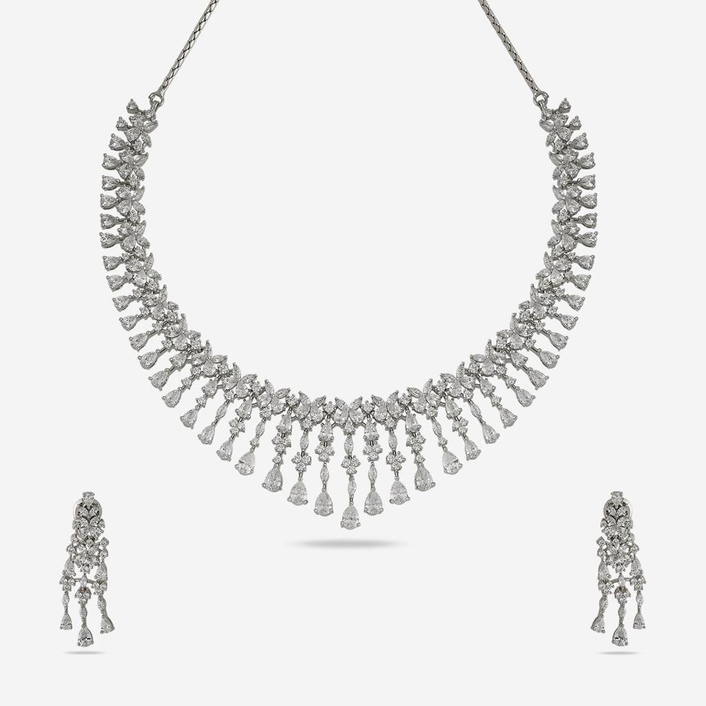 Kushal'S Fashion Jewellery White Rhodium-Plated Party Zircon Jewellery Set -407936 : 407936