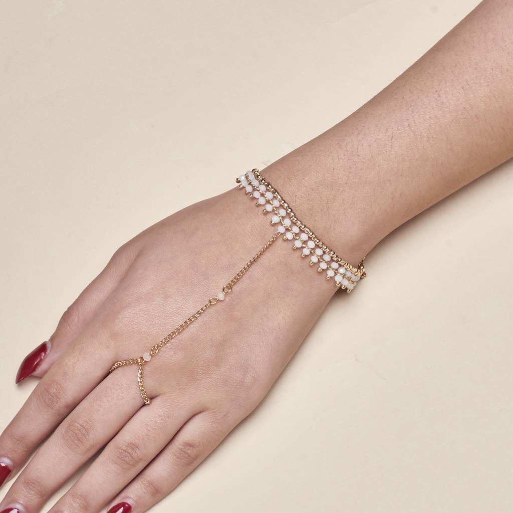Opal Bead Hand Chain : HA14275-G-WHT