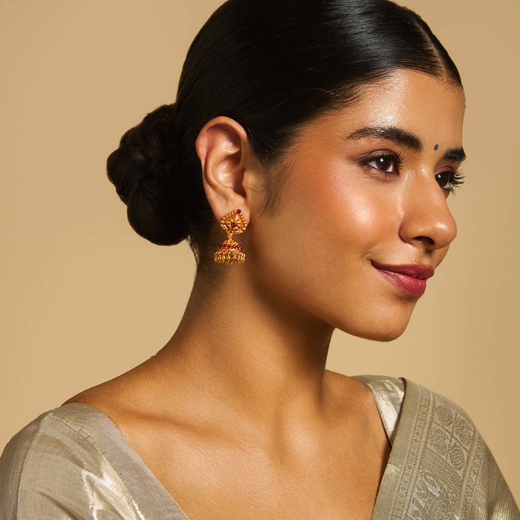 Kushal'S Fashion Jewellery Gold-Plated Ethnic 92.5 Pure Silver Temple Jhumkas-174134 : 417964