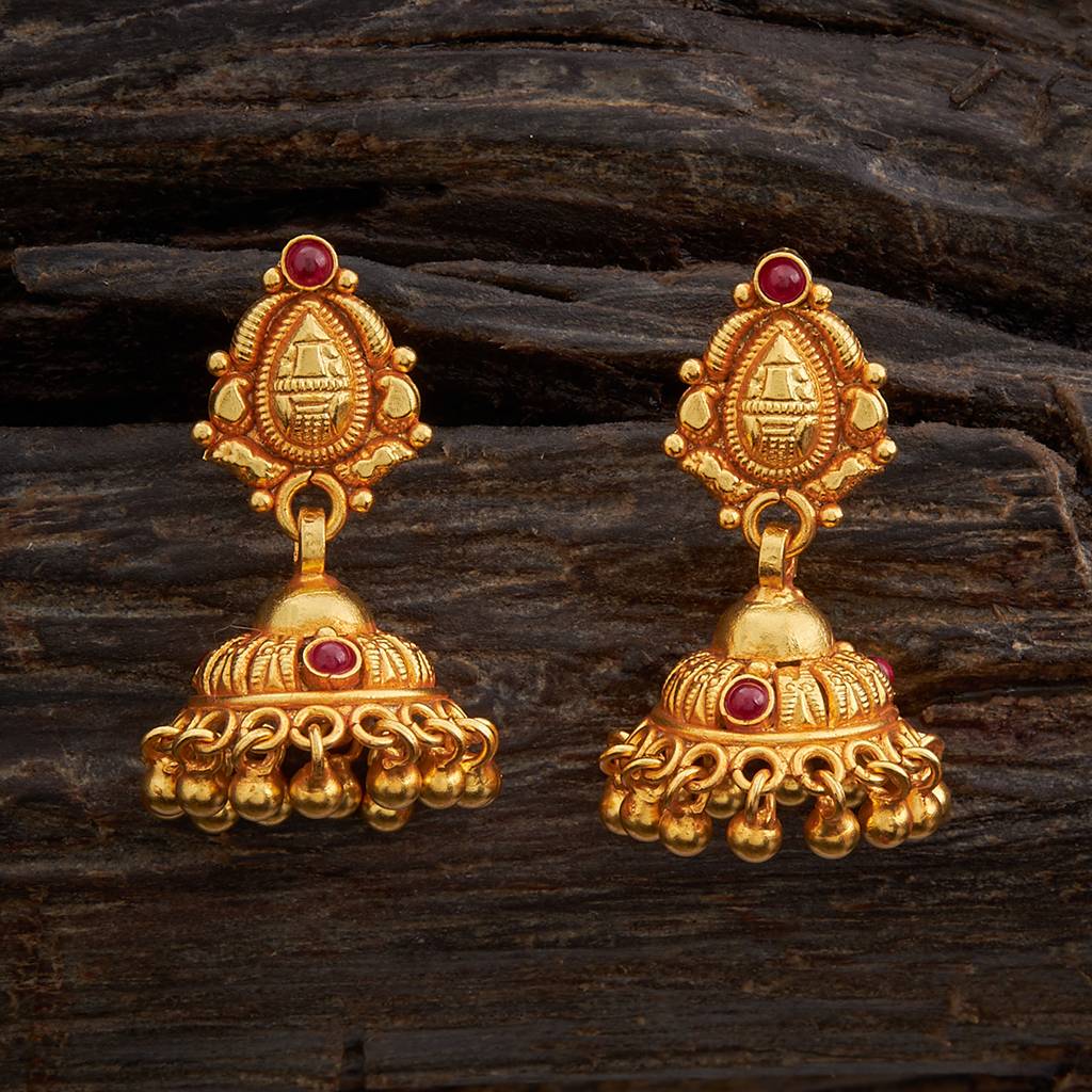 Kushal'S Fashion Jewellery Ruby Gold-Plated Ethnic 92.5 Pure Silver Temple Jhumkas-161250 : 398304