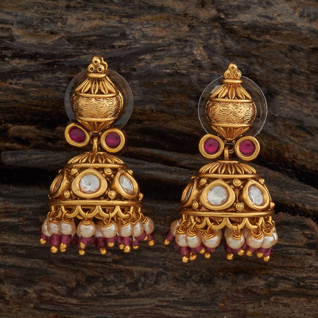 Kushal'S Fashion Jewellery Ruby Gold-Plated Ethnic Antique Jhumkas-434081 : 434081