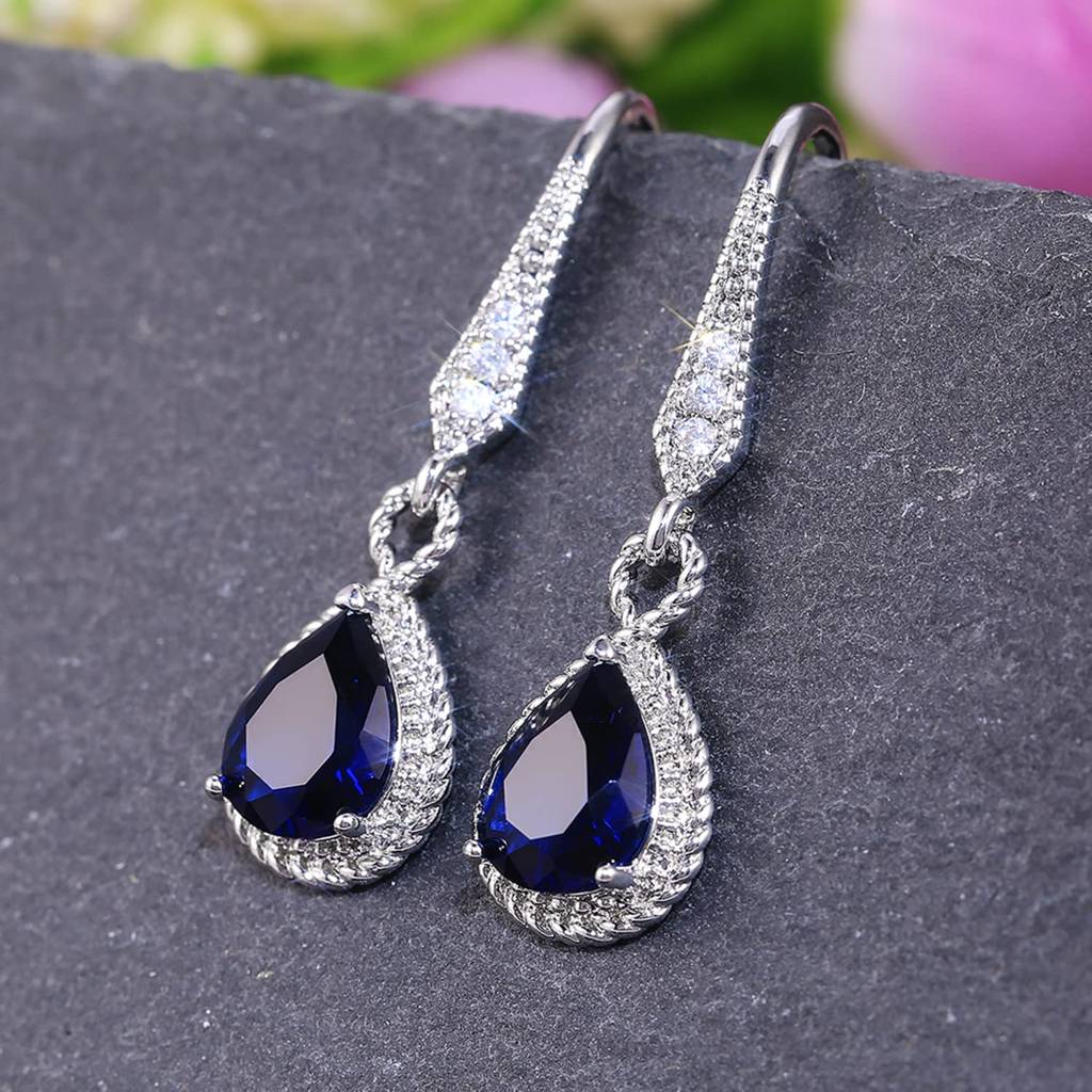 Blue Crystal Studded Silver Plated Drop & Dangle Earrings Fashion Stylish Jewellery Gift For Girls & Women (Px8E134B) : PX8E134B