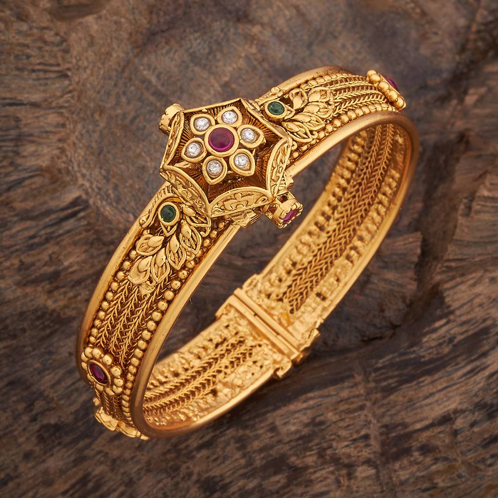 Kushal'S Fashion Jewellery Ruby & Green Gold-Plated Antique Kada : 434490