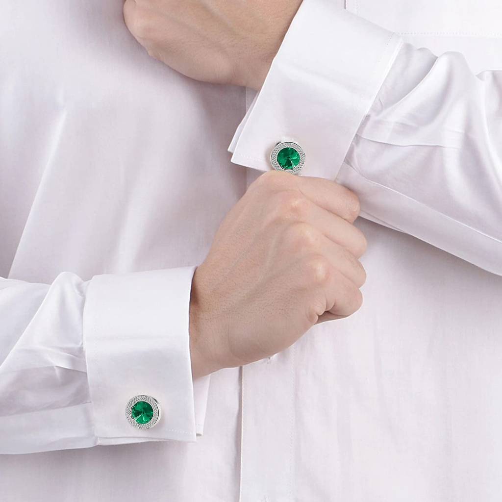 Green Silver Two Tone Cufflinks Set Stylish Accessories For Men & Boys Wedding Business Gift (Px9Cl96Grn) : PX9CL96GRN