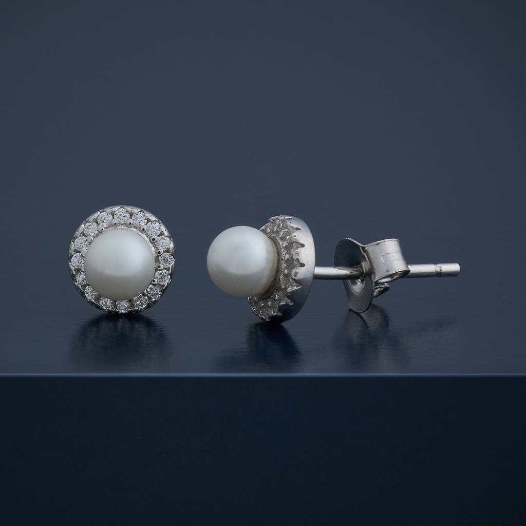 Kushal'S Fashion Jewellery Pearl Plated Synthetic & Zircon 92.5 Sterling Silver Studs-183317 : 437786