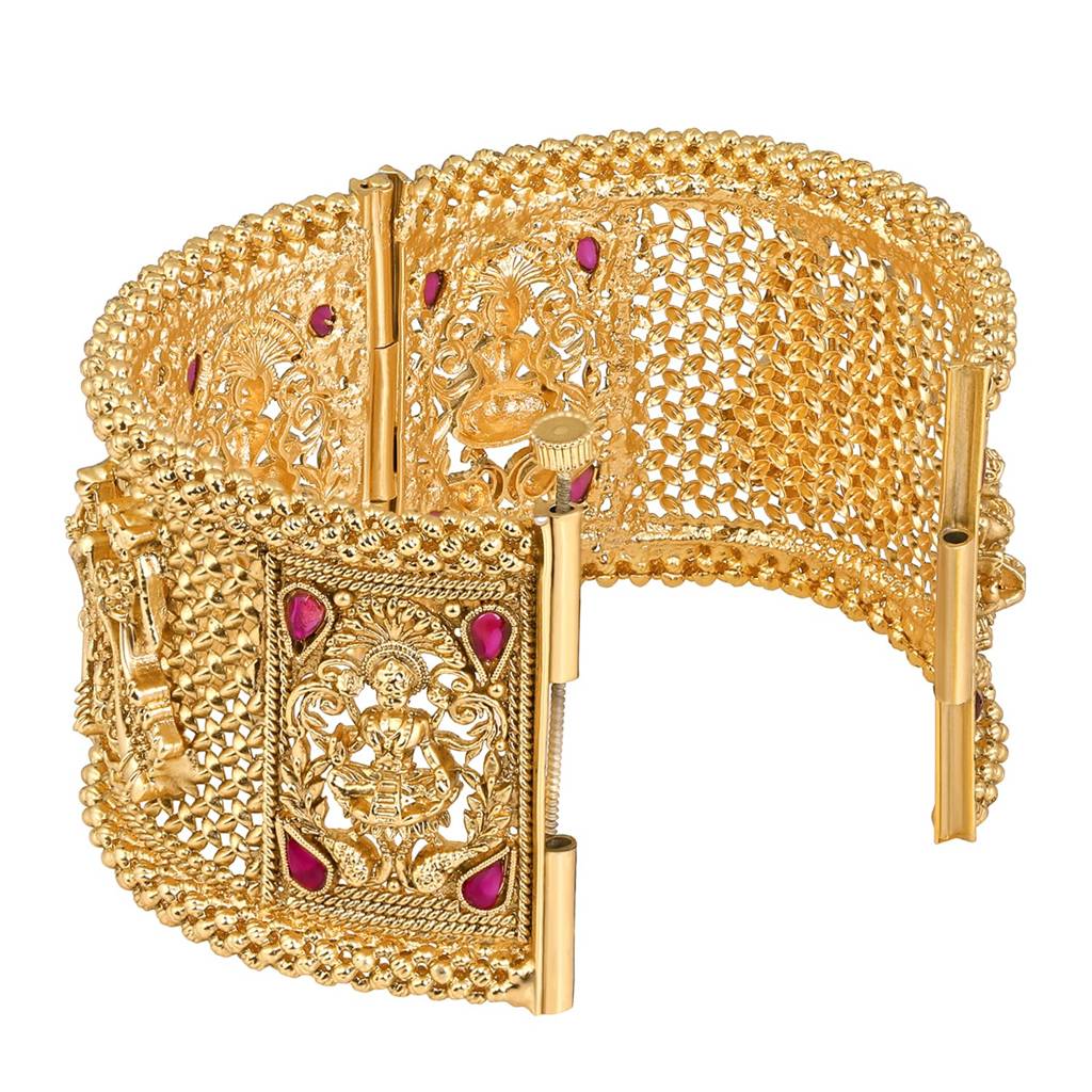 Gold Plated Single Piece Openable Traditional Bangle Jewellery For Women Goddess Bride Groom Motif : PF74B139-S1-4