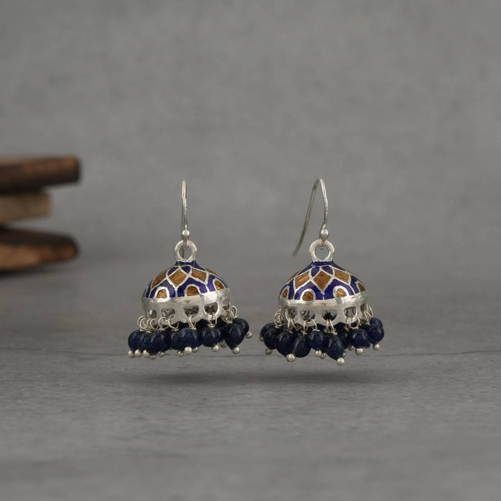 Meenakari Silver Jhumkies : SSE822