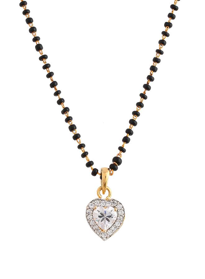 Sparkling Essential White Heart Shaped Cz Studded Gold Plated Mangalsutra Set : 8905124495102