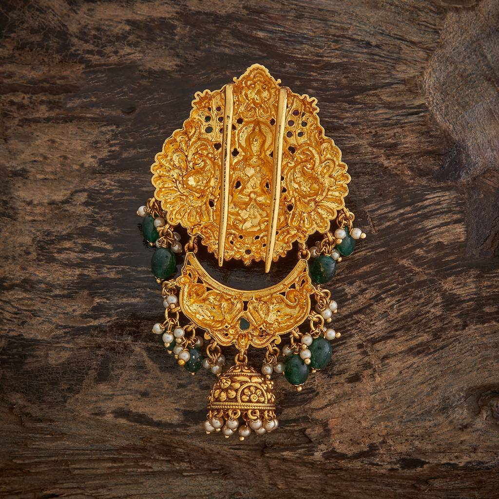 Kushal'S Fashion Jewellery Ruby-Green Gold-Plated Ethnic Antique Hair Brooch -185161 : 442018