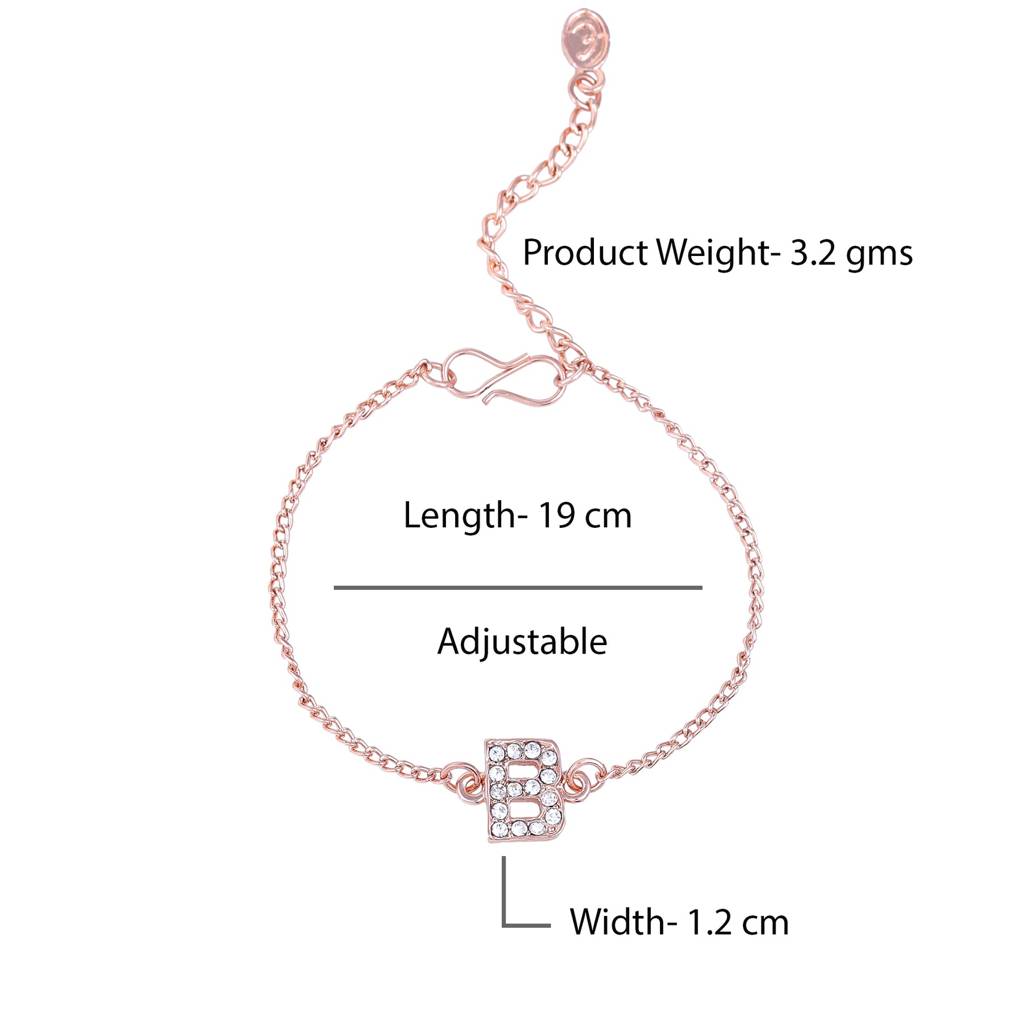 Estele Rosegold Plated Captivating Medium 'B' Letter Bracelet With Crystals For Women : 102178-RG-BBR