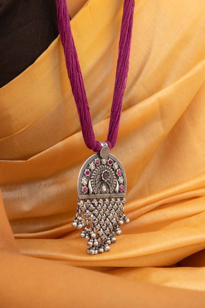 Tattva Intricate Statement Jali Drop Dori Necklace : SR6003-1