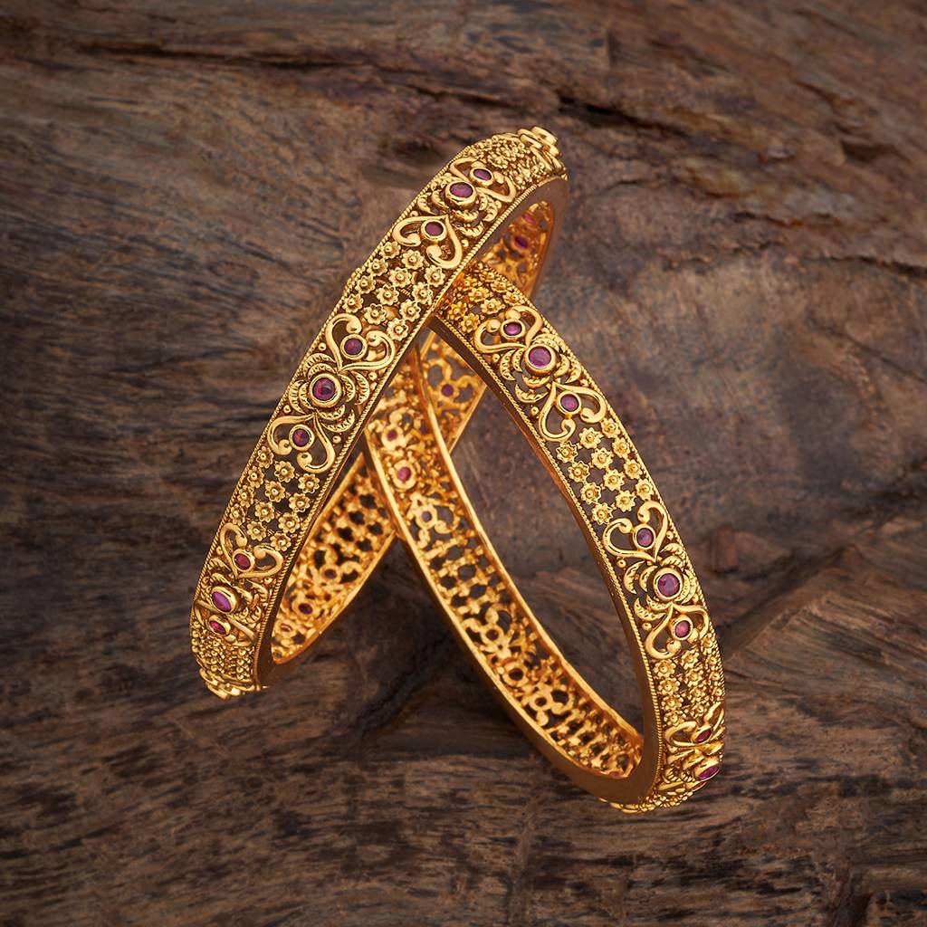 Kushal'S Fashion Jewellery Women Gold-Plated Ruby Antique Bangle : 431500