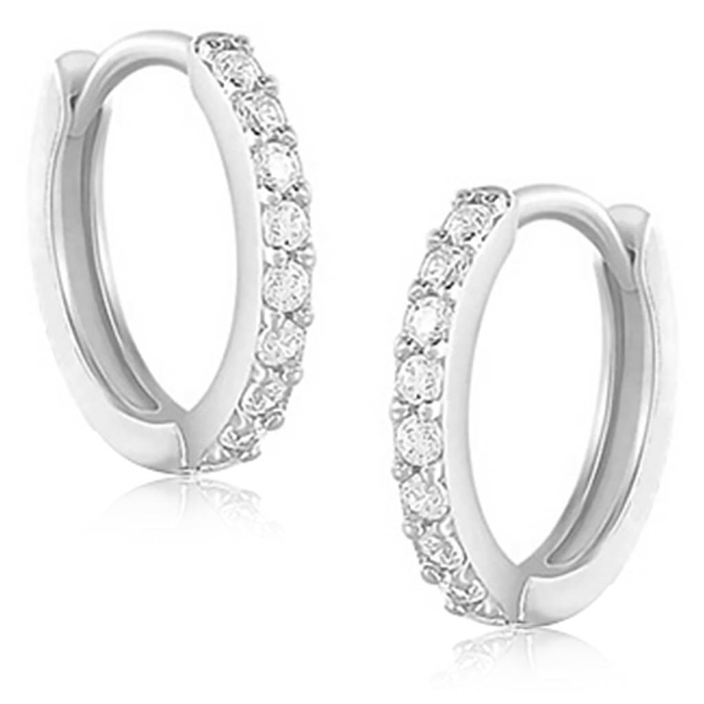 American Diamond Studded Silver Plated Hoop Earrings Fashion Jewellery Gift For Girls & Women : PX8E101S