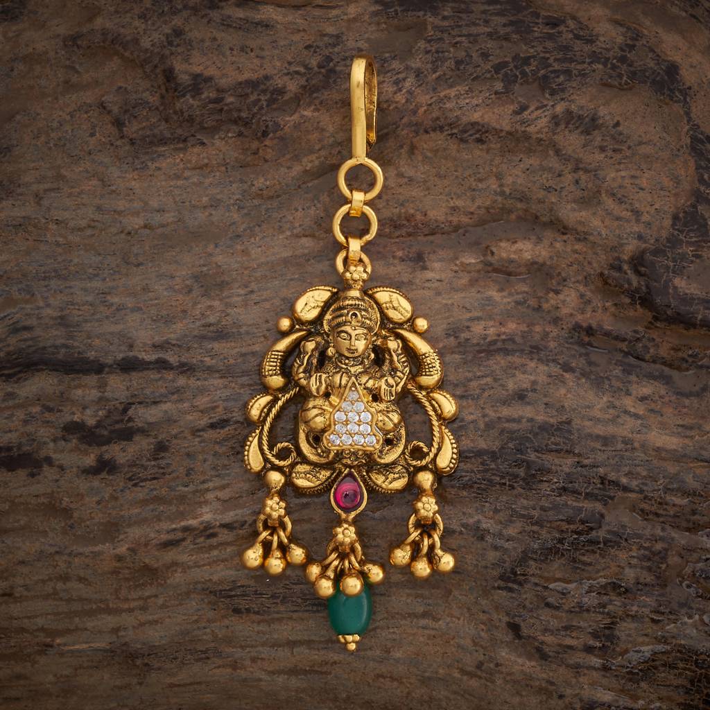 Kushal'S Fashion Jewellery Ruby-Green Oxidised Gold-Plated Ethnic 92.5 Pure Silver Temple Maang Tikka       -177385 : 425395