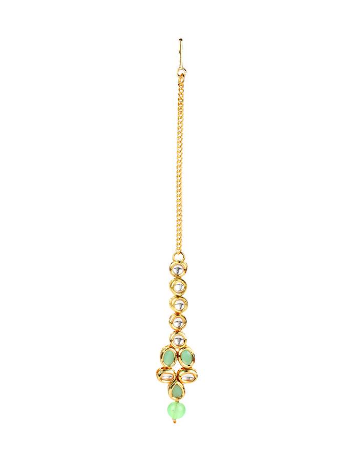 Kundan Gold Plated Mint Green Tumble Beads Necklace Set : 8905124438048